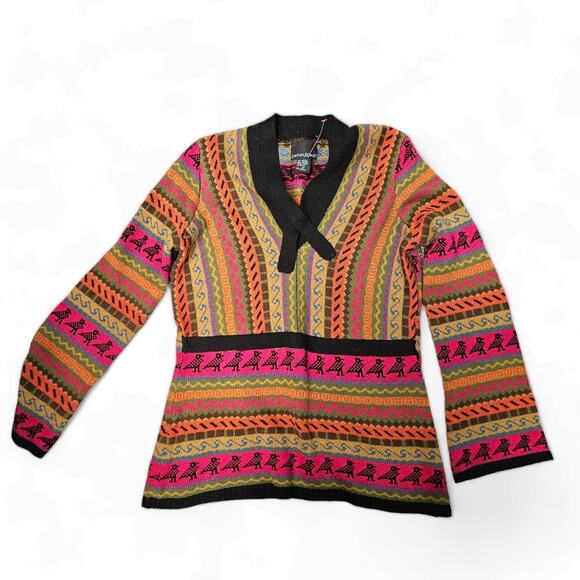 Cynthia Rowley Sweaters - Cynthia Rowley Womens Altered Tribal Bird Striped V-neck Sweater Size M READ